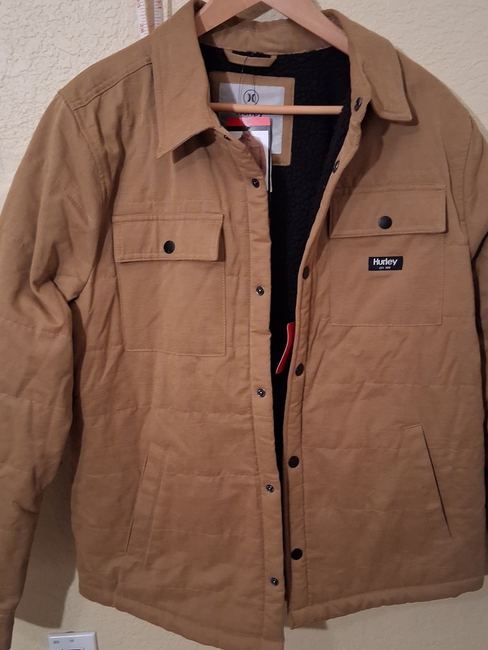 Hurley Tan Quilted Shirt Jacket with Sherpa Lining